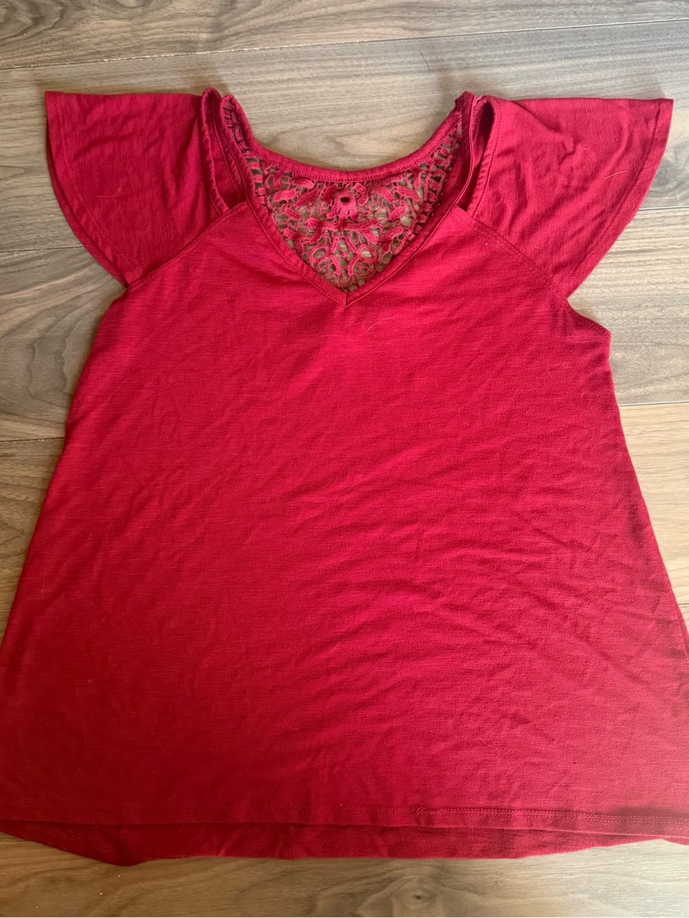 Red Flutter Sleeve Top with Lace Back